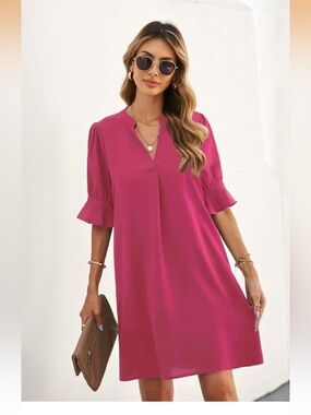 Shift Dress for Women V Neck Short Sleeves